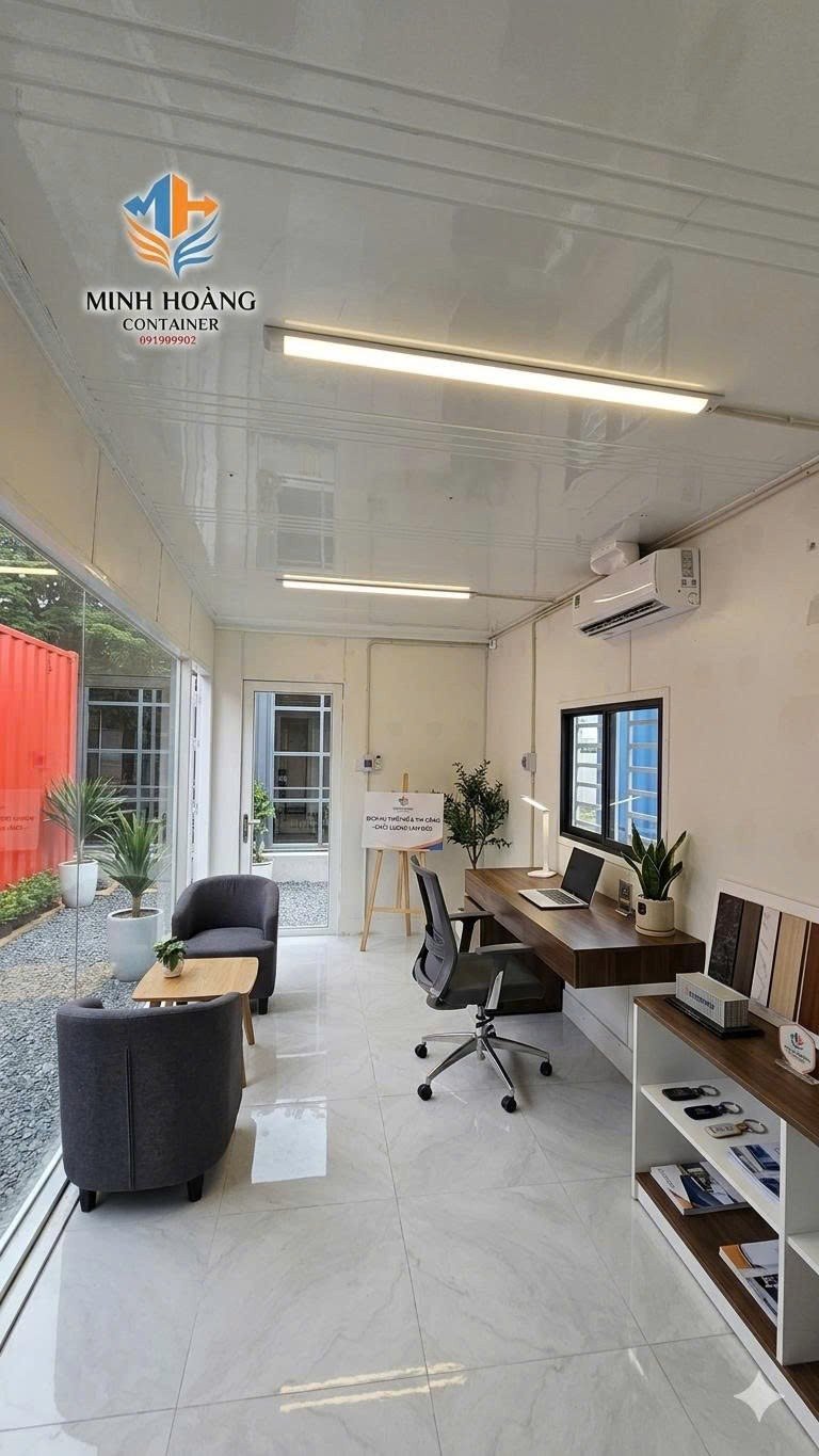Container Văn Phòng 20 Feet Trắng Viền Đen Có Toilet
